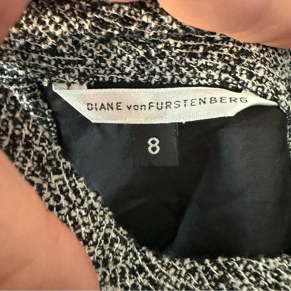 DVF black & white wool tweed midi dress - size 8 (Medium) - Picture 7 of 8